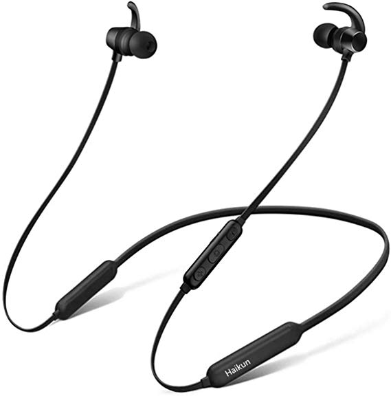 Haikun Wireless Bluetooth Headphones 4.2 Earbuds with Microphone (24 Hours Play Time, Noise Cancelling, Sweatproof) Magnetic Neckband Bass Earphones for Sports in-Ear Headsets with Mic