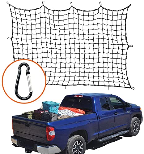 VISLONE 4'x6' SUV Luggage Net Bungee Cargo Net Strech Super Duty Mesh Holds Adjustable Hooks for Car Pickup Truck SUV Trailer Boat RV
