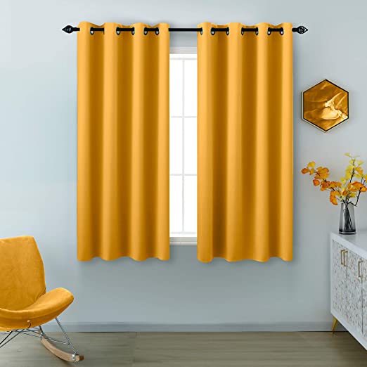 Yellow Blackout Curtains Set of 2 Window Curtain Panels Grommet Drapes Insulated Thermal Light Blocking Room Darkening Curtains for Bedroom 52 x 54 Inch Length Gold Yellow