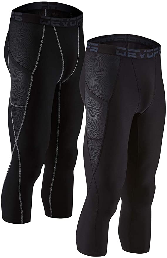 DEVOPS Men's 3/4 (2 Pack) Compression Cool Dry Tights Baselayer Running Active Leggings Pants