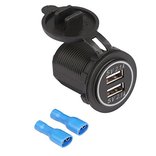 Rupse Blue LED Light Dual USB Charger Socket Power Outlet 4.2A (2.1A2) for iphone Car Boat Marine