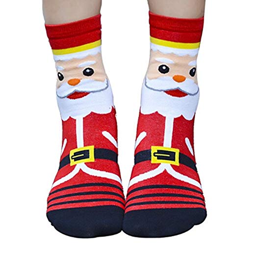 HENGSONG Women Girls Boys Christmas Socks Novelty Christmas Elk Santa Claus Cotton Socks for Unisex