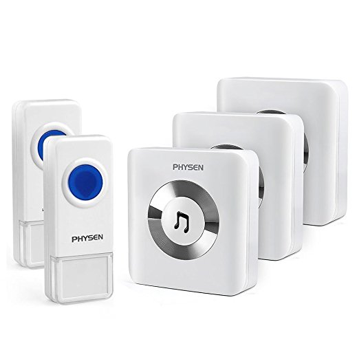 Physen Model B Waterproof Wireless Doorbell,Operating Range at 1000 Feet,4 Adjustable Volume Levels with Over 50 Chimes,No Batteries Required for Main Receiver,White