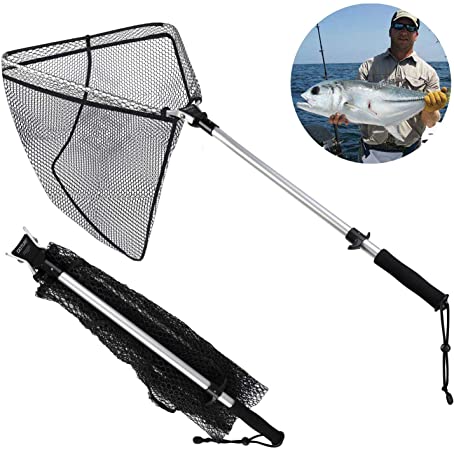 Goture Folding Fishing Landing Net Ultra-Strong Lightweight Rubber Mesh Trout Net with Non-Slip EVA Handle Catching and Releasing Fishing Net for Saltwater Freshwater