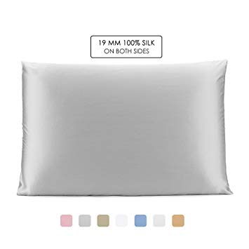 OleSilk 100% Mulbery Silk Pillowcase with Hidden Zipper for Hair and Skin Beauty,Both Sides 19mm Charmeuse Gift Box - Silvergrey, Standard