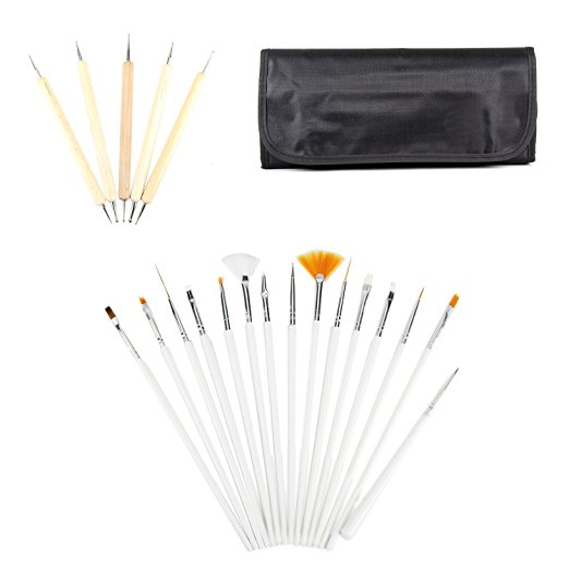20pcs Nail Art Design Brushes Set, Dotting Pens, Marbling Detailing Painting Tools Kit with Roll-Up Pouch-Professional Nail Art Supplies for For Women Girls Teens Kids Available