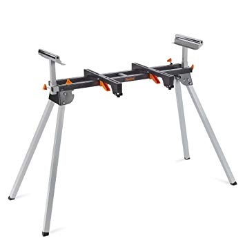 VonHaus Mitre Saw Stand – Workshop Platform/Clamp/Cutting Surface – Strong Metal Build with Folding Legs