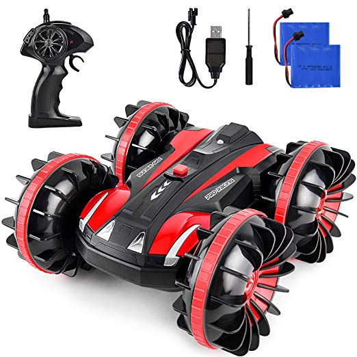 Waterproof RC Cars for Kids Remote Control Car Boat RC Truck Amphibious Stunt Car 4WD Off Road 2.4GHz Radio Controlled Vehicle 360 Degree Rotates Toys for 7-16 Year Old Boys Girls Birthday Gift Red