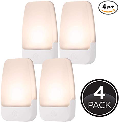 GE LED Night Light, 4 Pack, Plug-in, Dusk-to-Dawn Sensor, Home Décor, Ideal for Bedroom, Nursery, Bathroom, Hallway, Soft, 46882, White | Automatic, 4