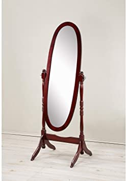 GTU Furniture Swivel Adjustable Full-Length Oval Wood Cheval Floor Mirror, in White/Black/Cherry/Oak/Silver/Gold Finish (Cherry)