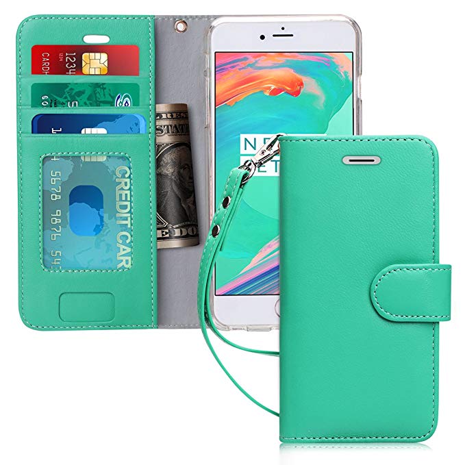 FYY Case for iPhone 6S/iPhone 6, [Kickstand Feature] Flip Folio Genuine Leather Wallet Case with ID and Credit Card Pockets for Apple iPhone 6/6S (4.7") Mint Green