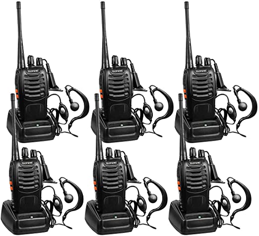 BaoFeng Long Range Two Way Radios 6 Pack FRS/GMRS Walkie Talkies with Earpiece UHF Handheld Reachargeble Interphone for Adults or Kids Biking Hiking Camping Li-ion Battery and Charger Included