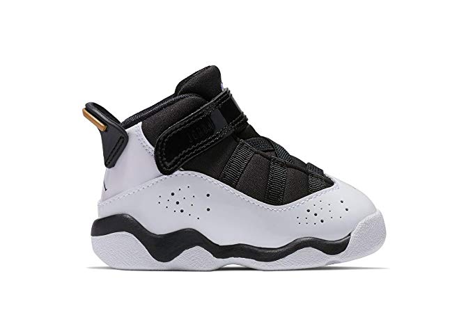 NIKE Air Jordan 6 Rings TD White Black Gold Toddler Shoes, 6