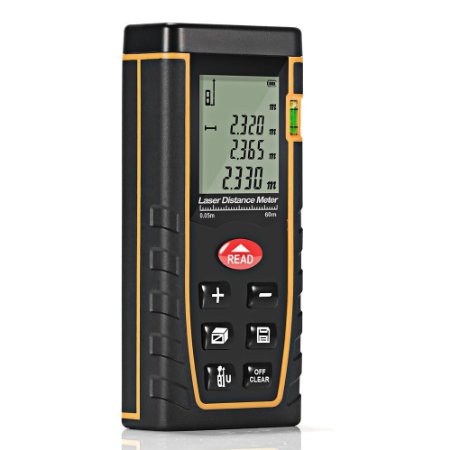Laser Distance Meter, Handheld Range Finder Measure with LCD Backlight Display, Area/Volume/Distance/Pythagoras Calculation, Self Calibration Rangefinder, Tape Measure 0.05 to 60m(0.16 to 196 feet)