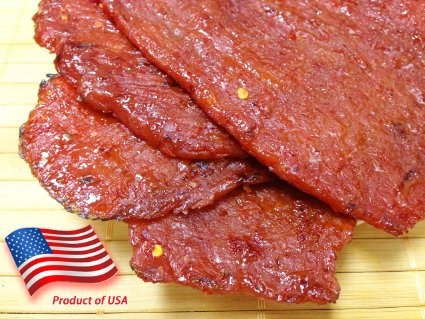 Made to Order Fire-Grilled Oriental Beef Jerky (aka Singapore Beef Bak Kwa), Sweet & Mild Spicy Flavor, 1 pound size