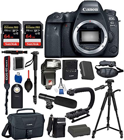 Canon EOS 6D Mark ii Full Frame DSLR Camera Body Only USA (Black) 19PC Professional Accessory Bundle Package Deal – Includes SanDisk Extreme Pro 64gb SD Card   Extended Battery (LP-E6)   More