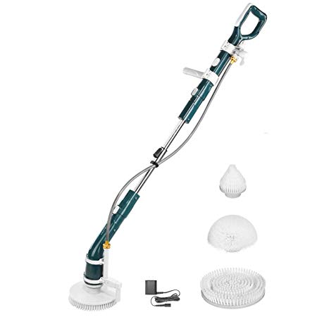 Homitt Power Spin Scrubber Electric Floor Scrubber, Super Powerful Cleaning Brush with Waterpipe, 2 Adjustable Speed and 3 Replaceable Brush Heads for Kitchen, Bathroom, Patio, Courtyard, Pool