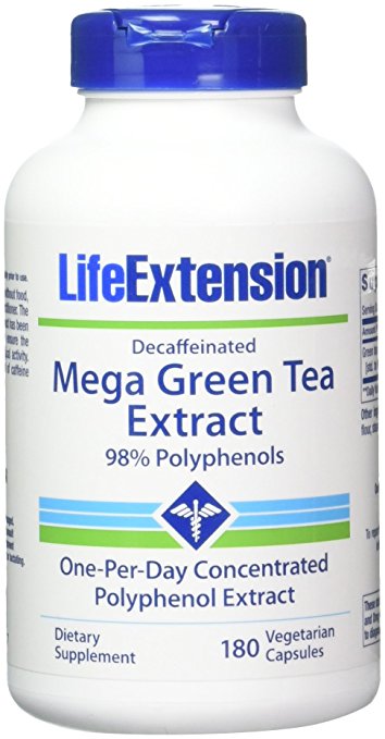 Life Extension Decaffeinated 98% Polyphenols Mega Green Tea Extract, 180 Count