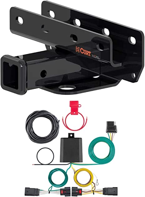 Curt 13392 56407 Class 3 Trailer Hitch 2-Inch Receiver with Custom 4-Way Flat Wiring Harness Compatible with Wrangler JL