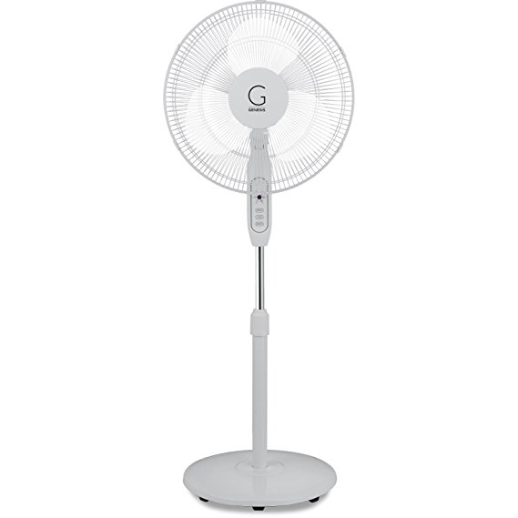 Genesis Adjustable Height Oscillating Basic Stand Fan with Remote, White