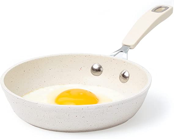 CAROTE Nonstick Small Frying Pan Skillet, 6" Egg Pan Omelet Pan, Non Stick White Granite Cookware, Mini Fry Pan - Dishwasher & Oven Safe, PFOA & PFAS Free