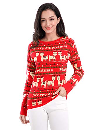 v28 Ugly Christmas Sweater for Women Vintage Funny Merry Tunic Knit Sweaters