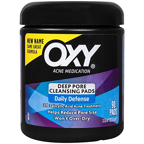 OXY Acne Medication Cleansing Pads – Daily Defense with Maximum Strength 2% Salicylic Acid (90 pads; Pack of 3)