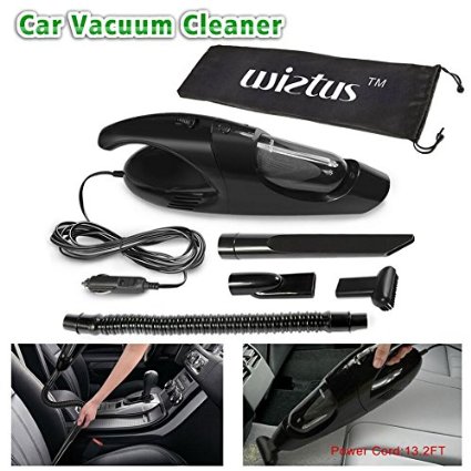 Car Vacuum Cleaner,Wietu Power:80W,Suction 3KPA, Black12V,5-in-1 Multifunctional Dry Auto Vacuum Cleaner Handheld Vacuum Cleaner,13.2-FT(4M) Cord, 4 Vacuum Mouths to Vacuum the Hair and Wool Fabric