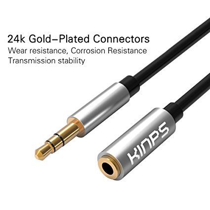 Kinps 5M Audio Auxiliary Stereo Extension Cable 3.5mm Male to Female, Stereo Jack Cord for Phones, Headphones, Speakers, Tablets, PCs, MP3 Players and More (16.6ft/5m, Black)