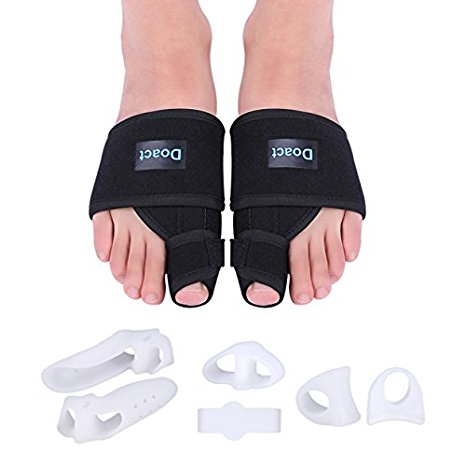 Bunion Splint Day and Night Corrector Kit, Night Time Hallux Valgus Toe Straightener Brace Plus 6pcs Daytime Soft Pain Relief Gel Toe Separators in Shoes, for Men and Women (Small)