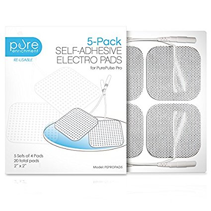 PurePulse Pro TENS Unit Massager Pads – Premium 5-Pack of 4 Square, Self-Adhesive 2” x 2” Replacement Electrode Pads (Total of 20 Pads)
