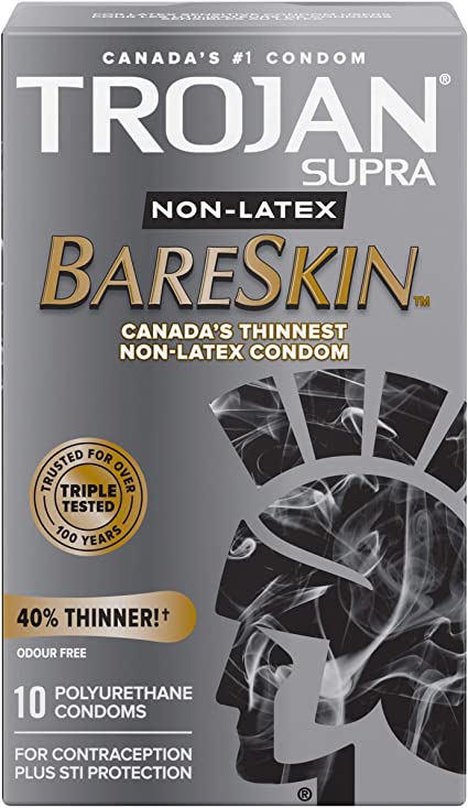 TROJAN Supra Non-Latex BareSkin Lubricated Polyurethane Condoms, 10 Count