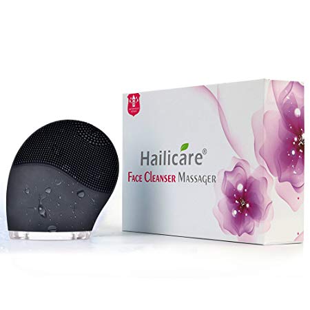 HailiCare Facial Cleansing Brush, Massager and Exfoliator - Electric Waterproof Sonic Face Cleanser and Massager Brush(Black)