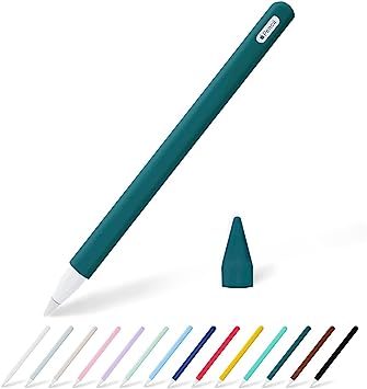 KELIFANG Silicone Case Sleeve Cover Compatible with Apple Pencil 2nd Generation, Protective Skin Holder Grip and Tip Cap Accessories for iPad Pro 11/12.9 inch, Forest Green