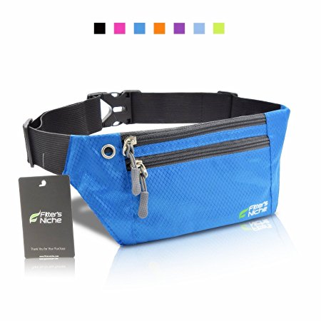 Fitter's Niche Travel Buddy Money Belt Waist Fanny Packs, 3 Roomy Pockets Adjustable Elastic Waistband, Fit Phones Up To 6 inches, Ideal For Outdoor Travel Cycling Hiking Jogging