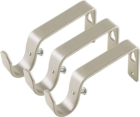 KAMANINA Wall Brackets for 3/4 or 5/8 Curtain rods, Drapery Rod Brackets, Set of 3, Champagne Gold