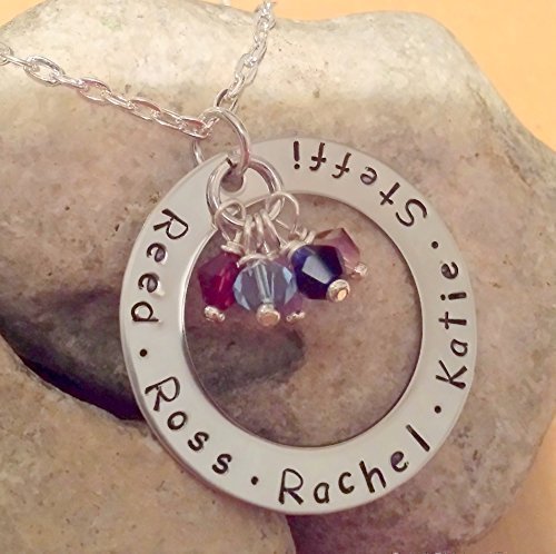 Mother's Hand Stamped and Personalized Birthstone Necklace 18" or 22" Chain