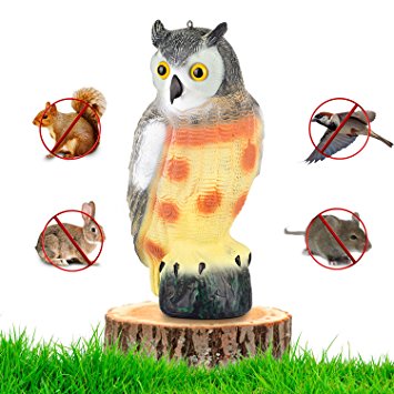 Large Scarecrow Owl Decoy Statue By briteNway – Realistic Fake Owl Outdoor Pest & Bird Deterrent, Hand-Painted Garden Protector, Scares Away Squirrels, Pigeons, Rabbits & More – 16,5” Hollow Design