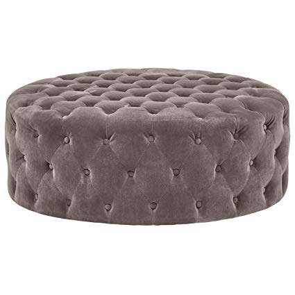 Rivet Cliff Modern Velvet Tufted Ottoman, 39"W, Grey