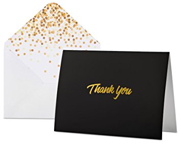 100 Thank you cards with Envelopes - Black with Gold Foil Embossed Lettering, Designer Envelopes, perfect for Weddings, Birthdays, Bar Mitzvahs, Bridal Showers,Baby Showers ,Business, 5.75” X 4.1”
