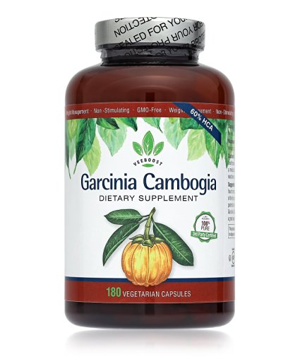 Garcinia Cambogia Dietary Supplements - Increased Weight Loss, Appetite Suppressant, All Natural, Non-GMO - Promotes Safe & Rapid Weight Loss, 180 capsules, By VeeBoost