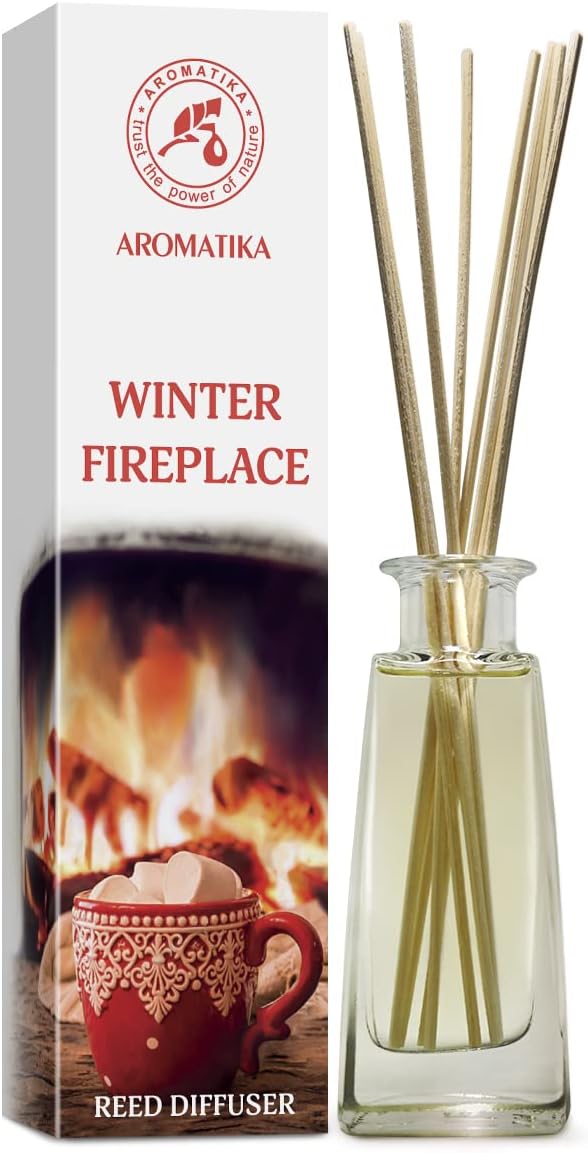 Reed Diffuser Winter Fireplace 3.4 Fl Oz (100ml) - Room Diffuser with Woody and Coniferous Scent - Fragrance Diffuser with Rattan Sticks - Room Freshener - Scented Diffusers - Home Fragrance