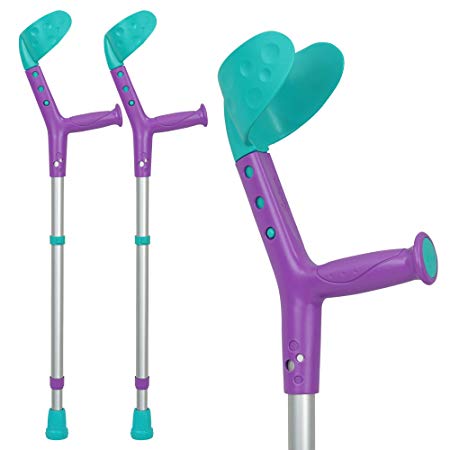 ORTONYX Kids Walking Forearm Crutches (1 Pair) Good for Children and Short Adults up to 220lb - Adjustable Arm Support- Lightweight Aluminum - Ergonomic Handle with Comfy Grip