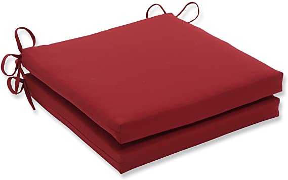 Pillow Perfect 614038 Outdoor/Indoor Pompeii Square Corner Seat Cushions, 20" x 20", Red