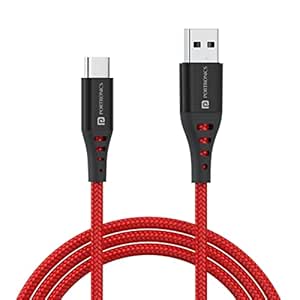 Portronics Konnect Dash 2 Unbreakable 6.5A 65w USB A to Type C VOOC Flash Charging Cable Design for OnePlus,Oppo(Red)