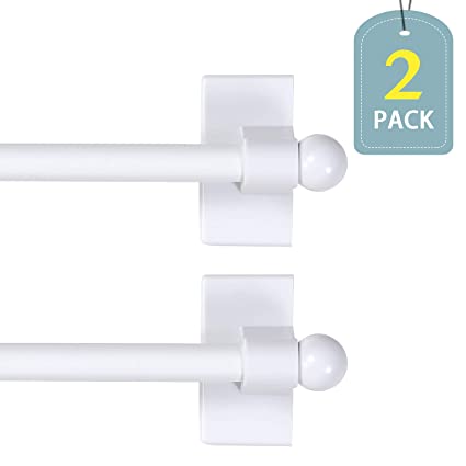 H.VERSAILTEX Adjustable Magnetic Curtain Rods with Petite Ball Ends for Sidelight Windows 9-16 Inch, 1/2" Diameter, White, 2 Packs