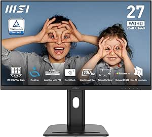 MSI PRO MP273QP E2 27-inch IPS 2560 x 1440 (QHD) Computer Monitor, 100Hz, HDR400, Free-Sync, HDMI, DP Port, VESA Mountable, Height Adjustable, Tilt, Speaker, 1ms, Black