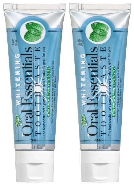 Oral Essentials Teeth Whitening Toothpaste for Sensitive Teeth (Pack of 2) 3.5 Oz. Dentist Formulated No Hydrogen Peroxide, Baking Soda, SLS, or Artificial Flavors Whiter Teeth in 2 Weeks or Less