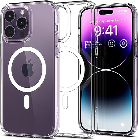 SPIGEN Ultra Hybrid Mag (MagFit) Designed for Apple iPhone 14 Pro Case (2022)[6.1-inch] Mag Safe Compatible Magnetic Ring Air Slim Bumper Hard Clear Cover - White