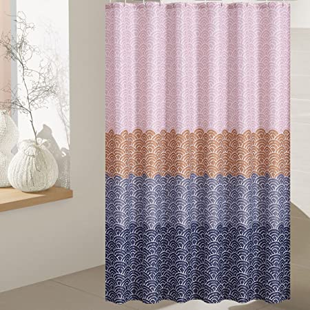 YUUNITY Polyester Fabric Shower Curtain with Hooks Waterproof Eco-Friendly Washable Hotel Quality (Ripple 7272)